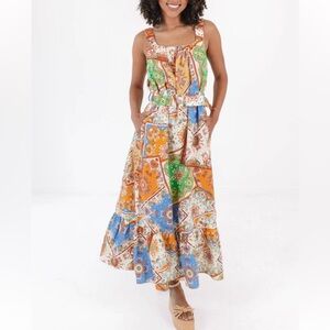 New Current Air Los Angeles Sleeveless Patch Print Maxi Dress Size Medium